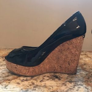 Jimmy Choo Wedge/Platform Black Patent/Cork
